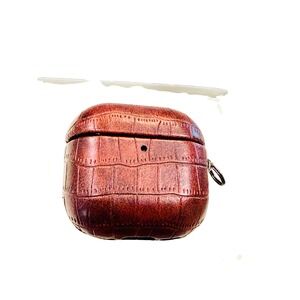 Brown Croc Embossed Faux Leather AirPods Pro Case Protective Cover with Keychain
